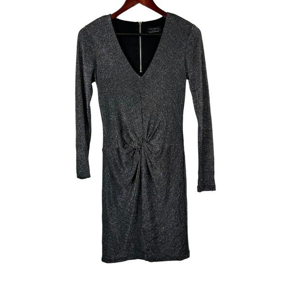 Ted Baker Size 1 US 4 Lizzey Front Twist Sparkle Dress Party Cocktail Black Silv - Picture 1 of 7
